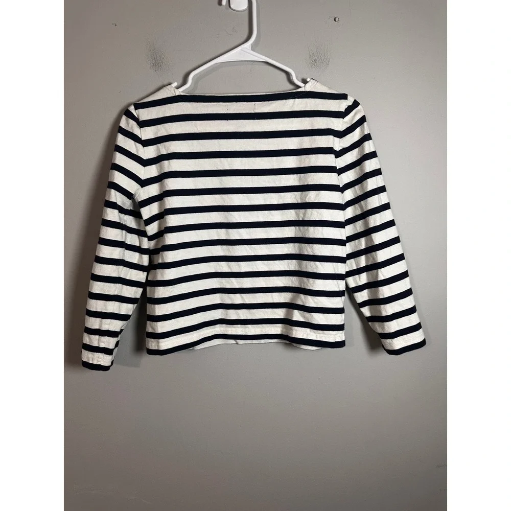 J.Crew Mariner Cloth Boatneck T-Shirt Ivory Navy Blue‎ Stripe Classic Fit XS
